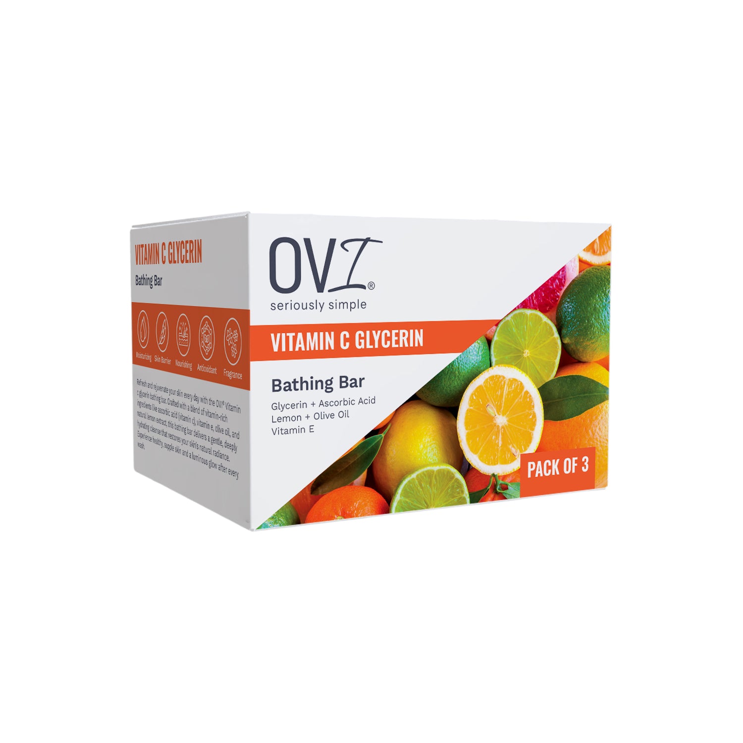 OVI Vitamin C Glycerin Bathing Bar Soap - 100g (Pack of 3)