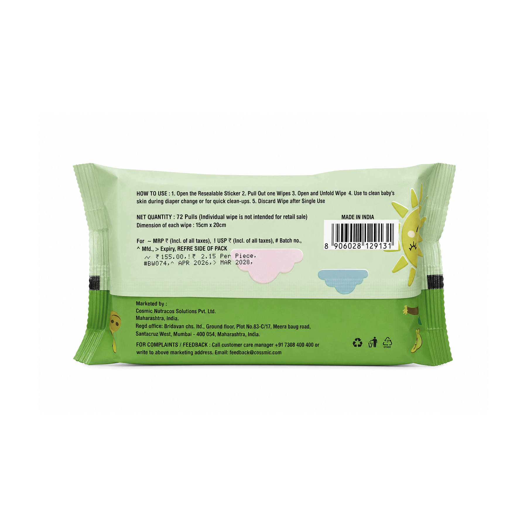 Kids Dry Wet Wipes - 72 Pulls (Pack of 3)