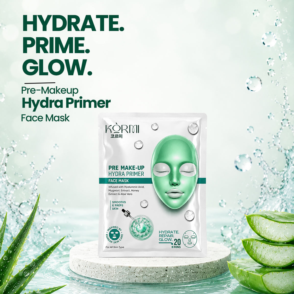 Pre Make-Up Hydra Primer Face Mask Sheet – Hyaluronic Acid, Mugwort, Honey & Aloe Vera